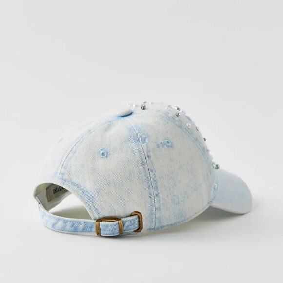 NWT UO beaded Pearl Denim Baseball Hat - Picture 3 of 3